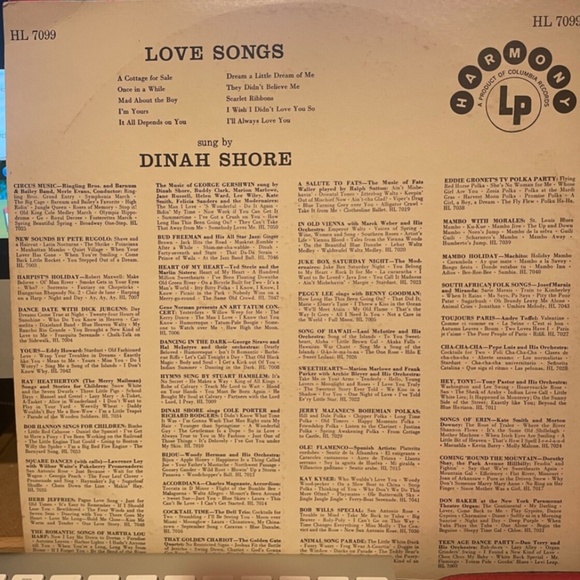 Dinah Shore – Love Songs, Sung By Dinah Shore Vinyl, LP 1958Harmony 205584148353 - Picture 2 of 3